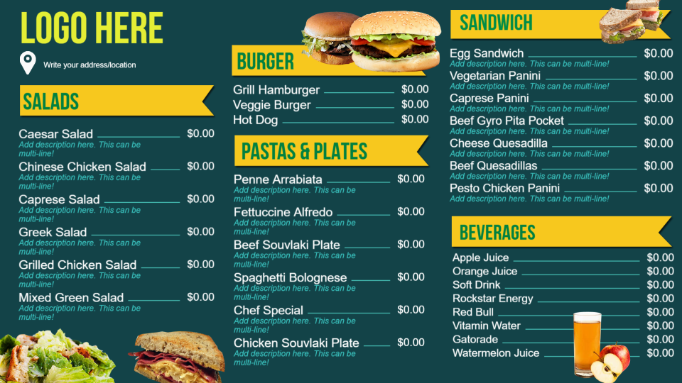 Bistro grill menu