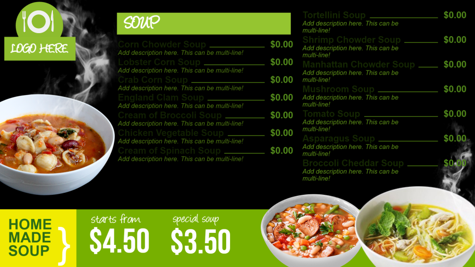 Salad bar menu