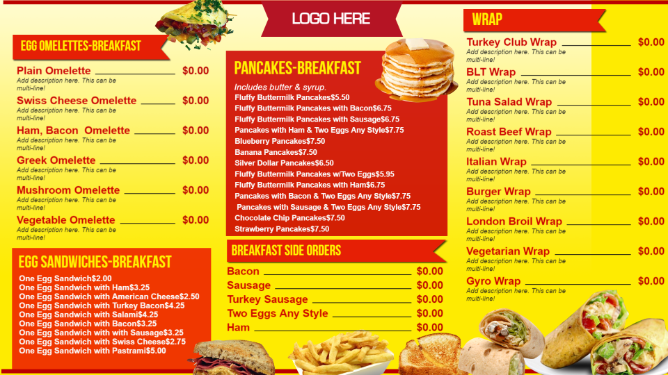 Restaurant menu design