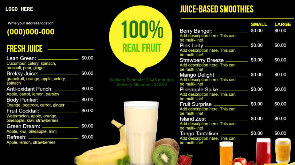 Juice bar menu boards