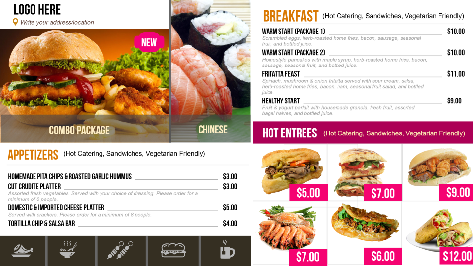 Catering menu boards