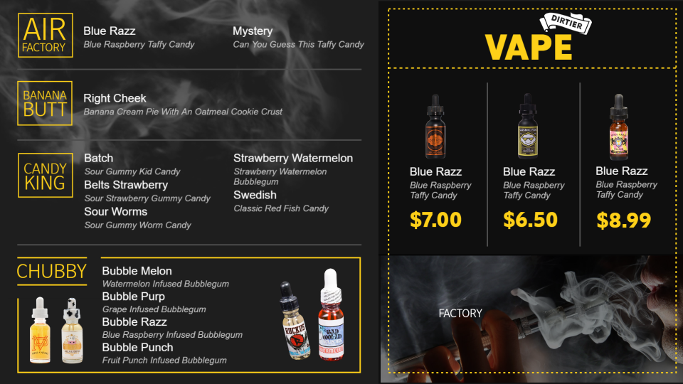 Vape signage menuboard Vape signage menuboard