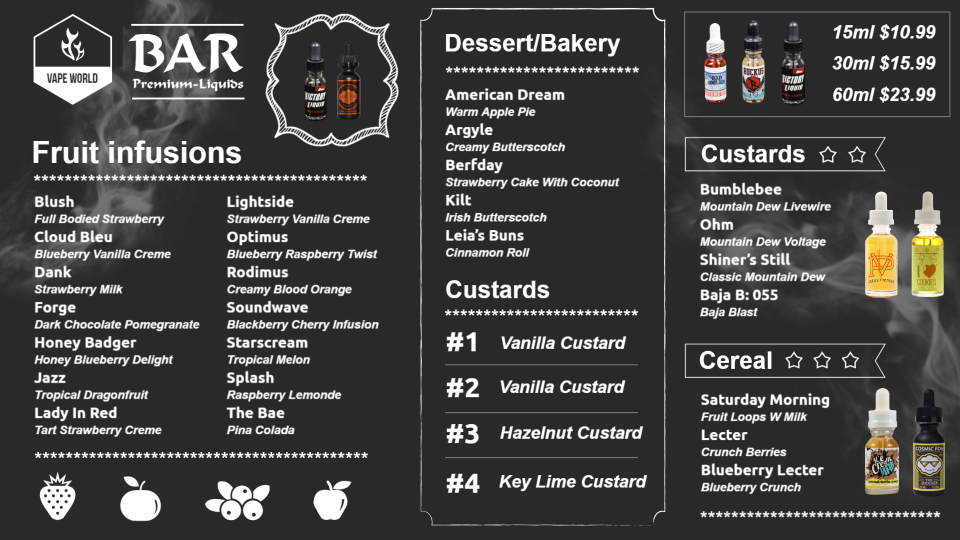 Vapor Bar Menu Board Vapor Bar Menu Board