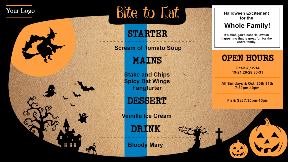 Halloween menu template for digital signage Halloween menu template for digital signage