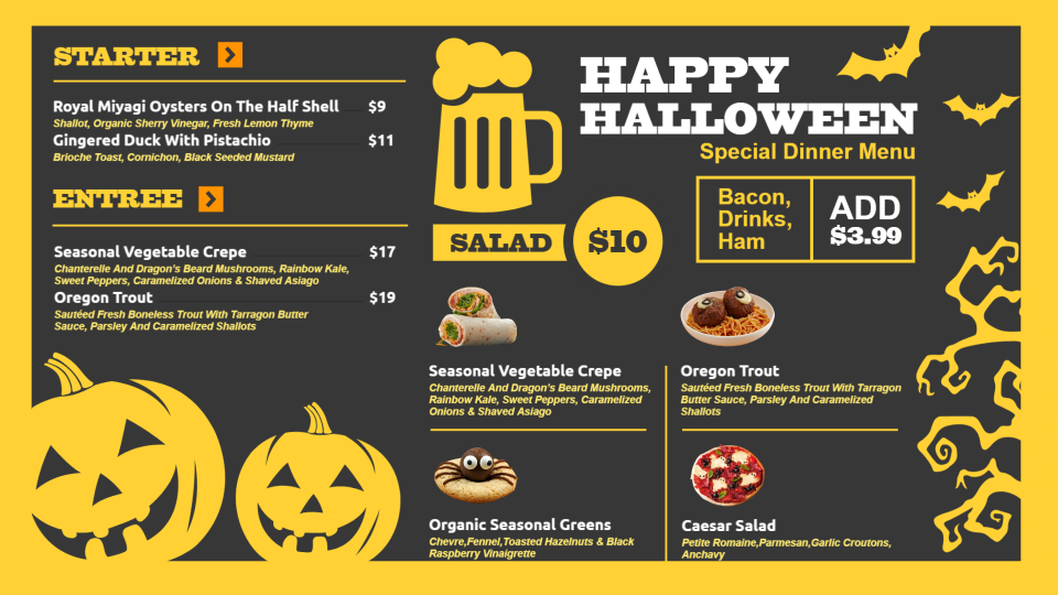 Restaurant Halloween menu Restaurant Halloween menu