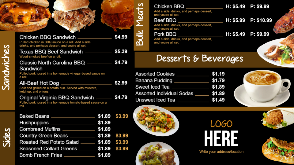 Bar and grill menu templates