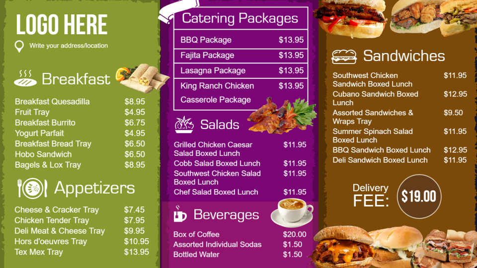 Catering menu boards