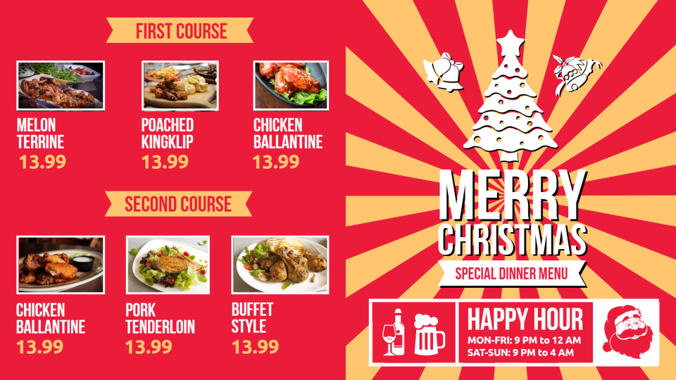 Christmas bar and grill menu