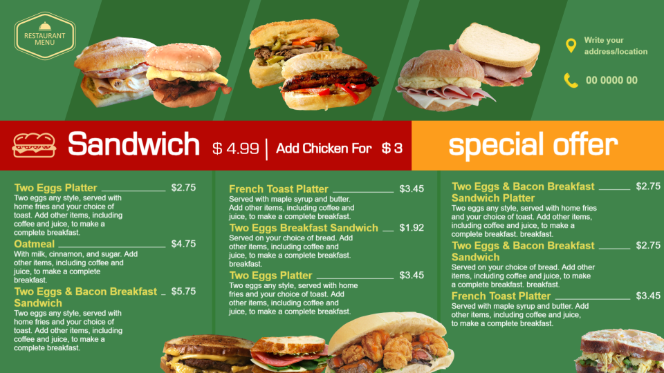 Fast food restaurants menu