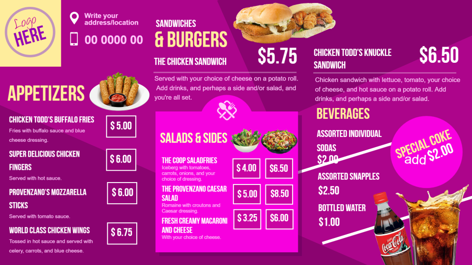Takeaway menu