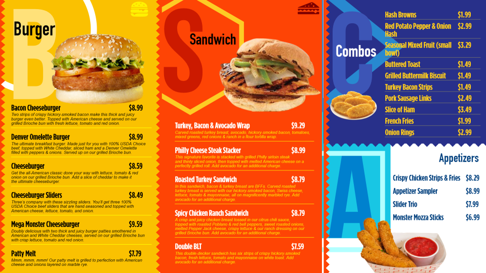 Colorful restaurant menu idea