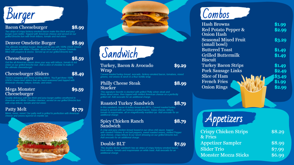Burger signage restaurant menu