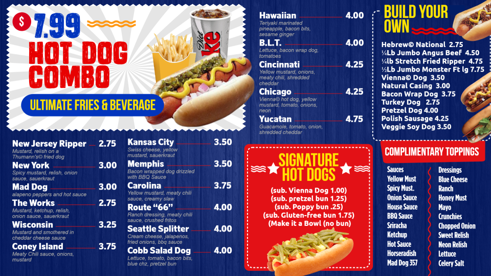 Modern hot-dog combo menu design