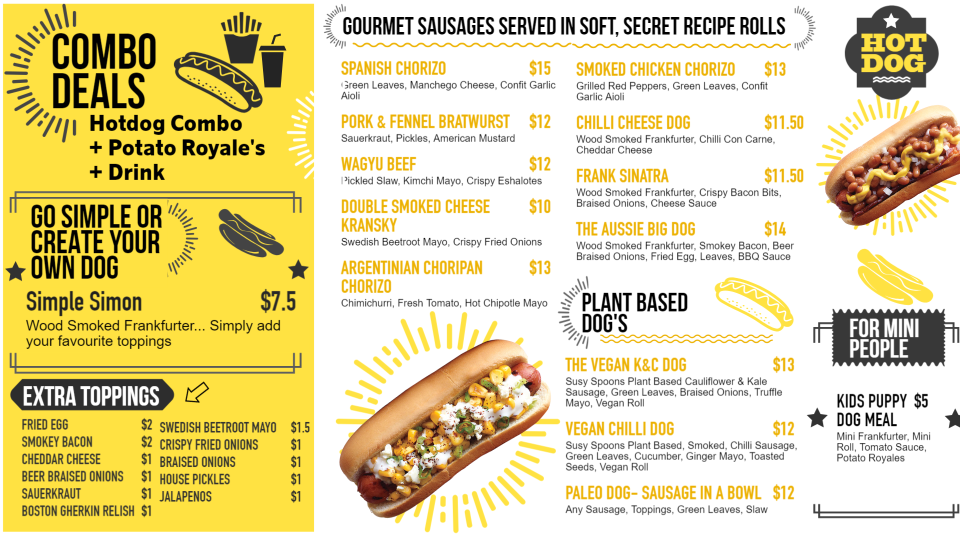 Modern hot-dog menu design for digital signage