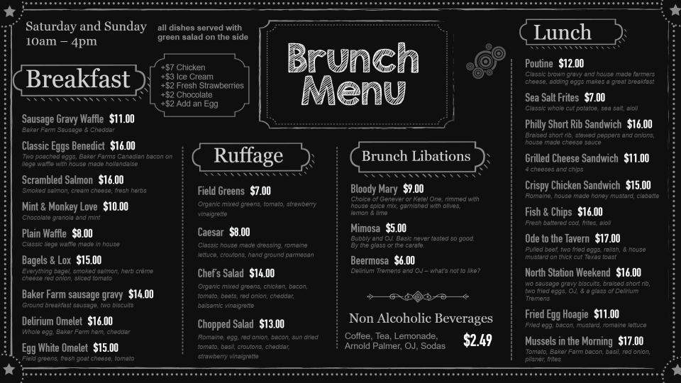 Brunch chalk board menu