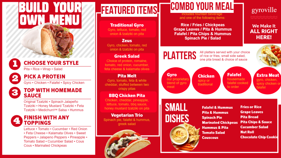 Red digital signage menuboard for Gyro from dsmenu Red digital signage menuboard for Gyro from dsmenu