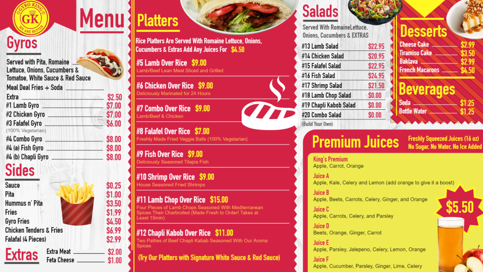 Gyro King signage menu board Gyro King signage menu board