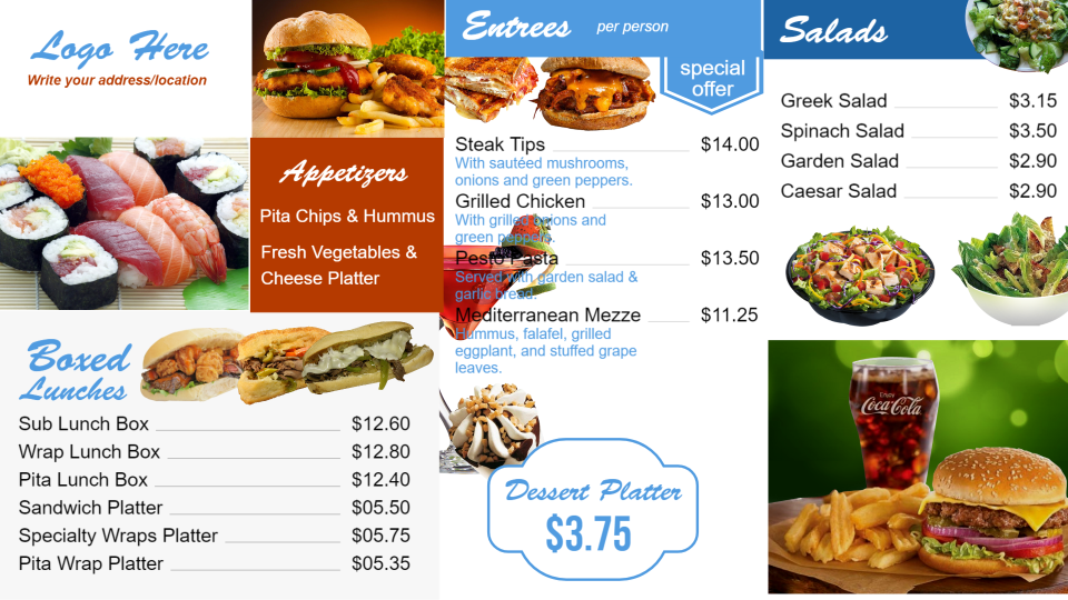 Bar and grill menu templates