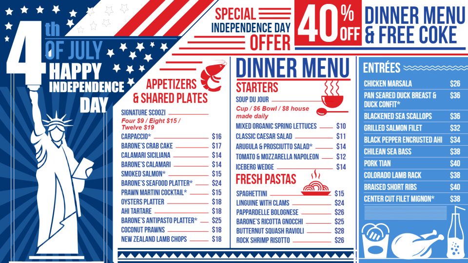 Independence Day Offer Menu Board