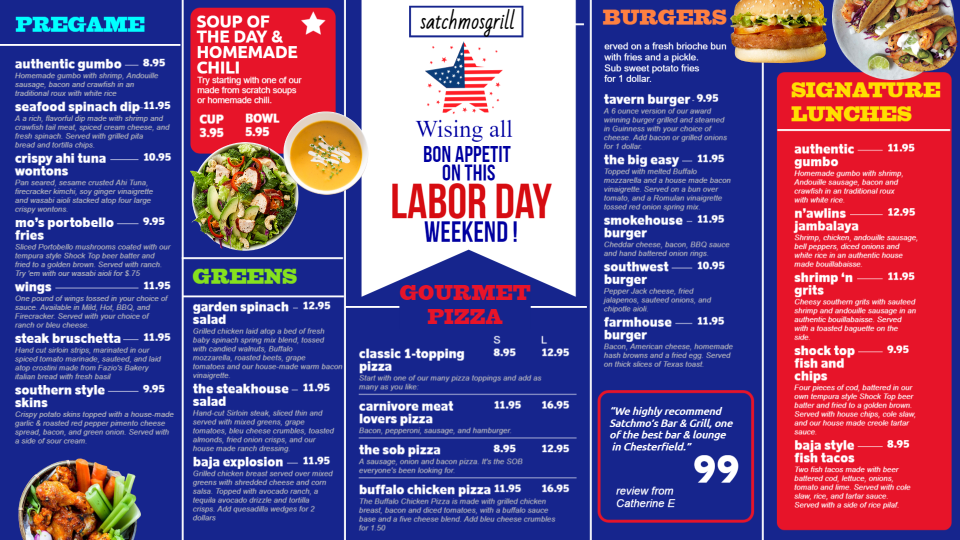 Labor Day Special Menu Board