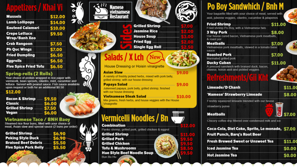 American Chinese food Menu