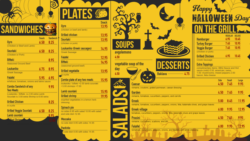 Halloween menu board Halloween menu board