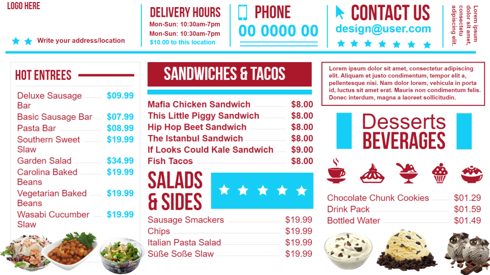 Catering menu boards