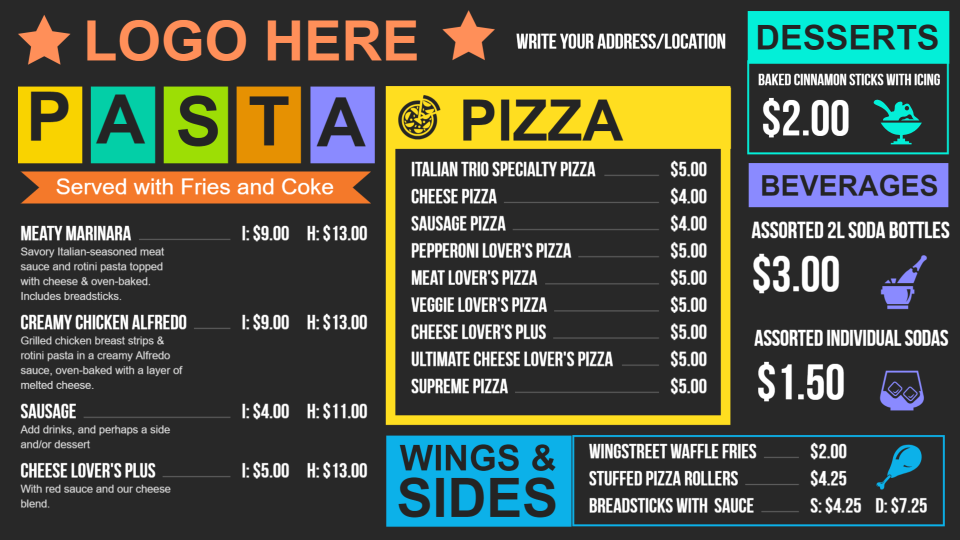 Pizza menu templates Pizza menu templates