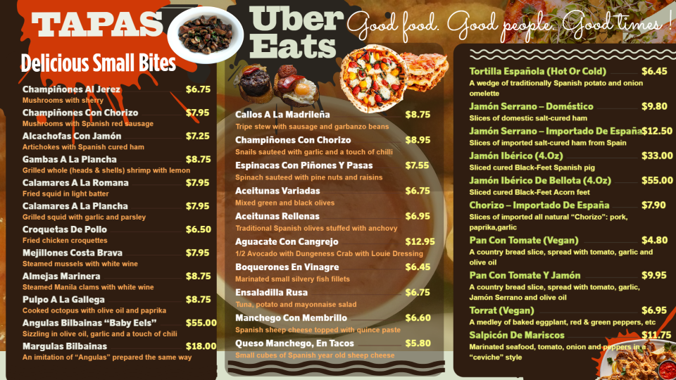 Spanish Tapas menu board