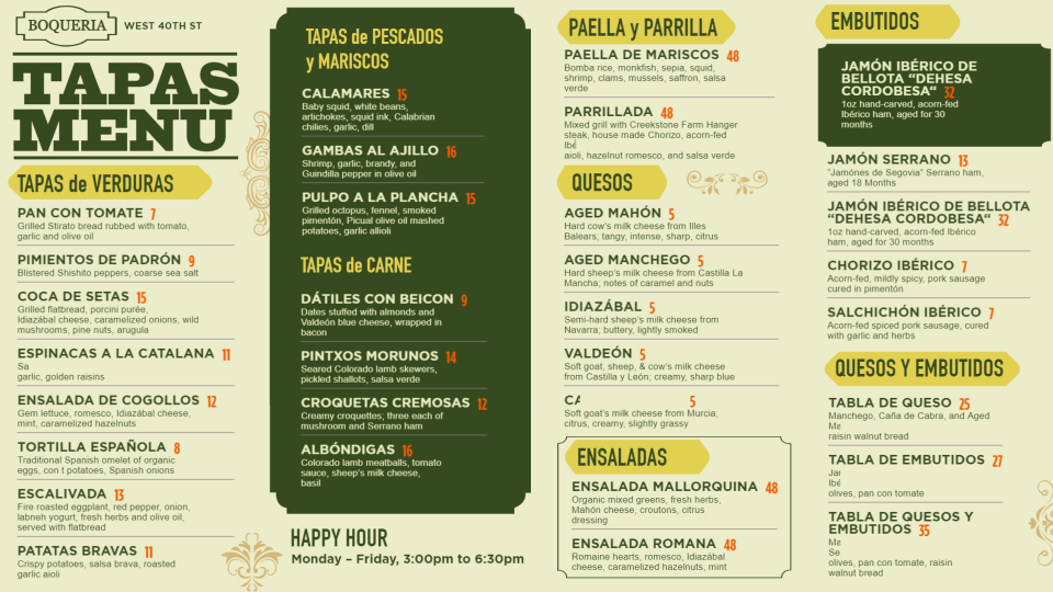 Tapas menu design