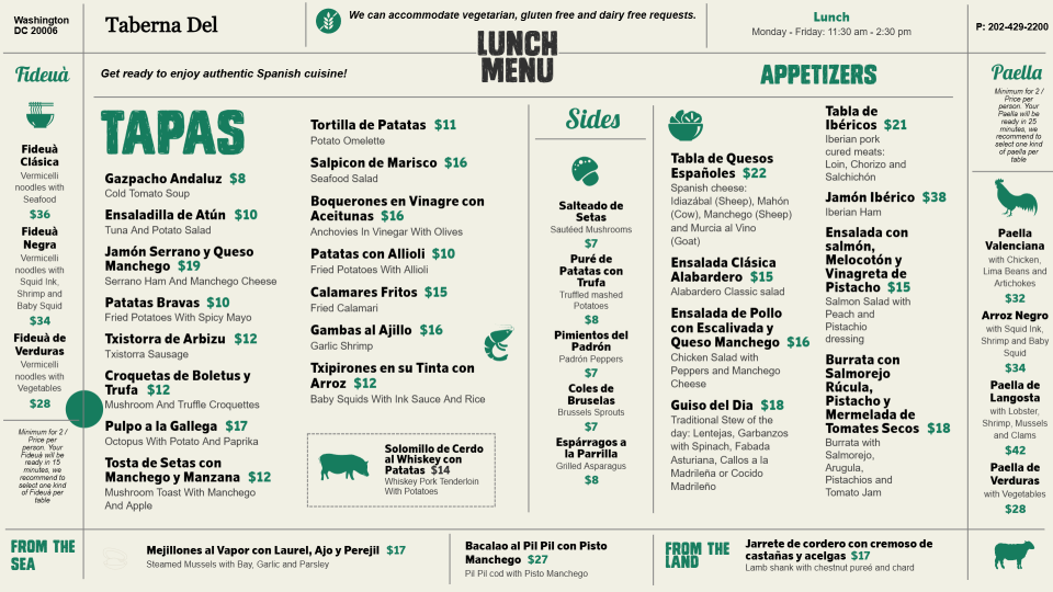 Tapas menu board design