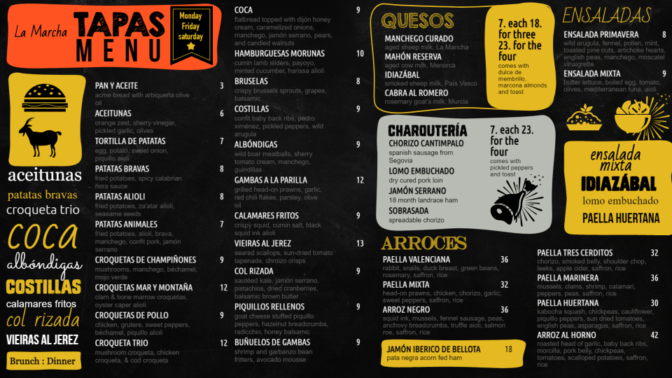 Spanish Tapas chalk Menu template
