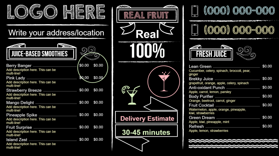 Juice menu Juice menu
