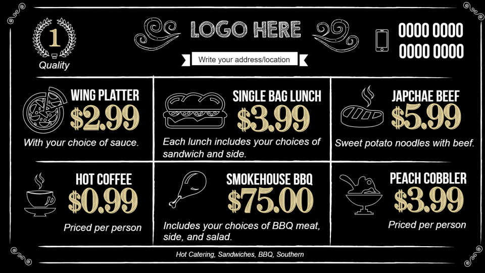 Chalkboard menu Chalkboard menu