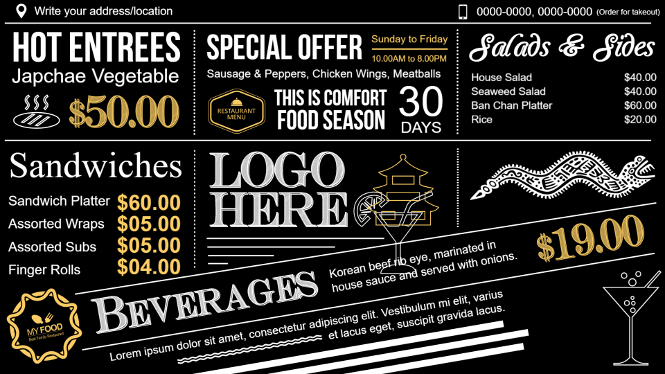 Chalkboard menu