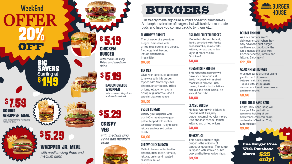 Burger Offer Menu
