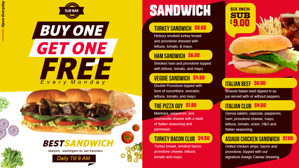 Sandwich Offer menu design