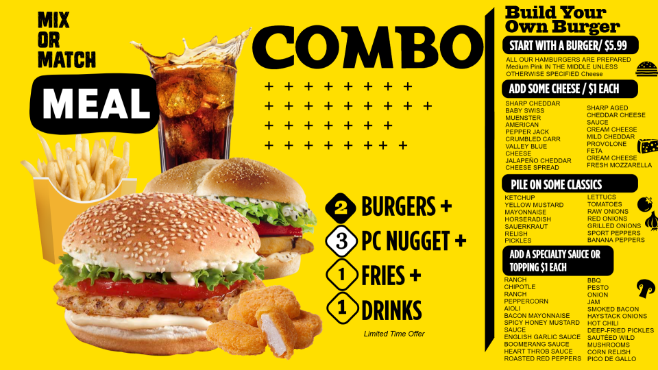 Burger Combo Pack Menu