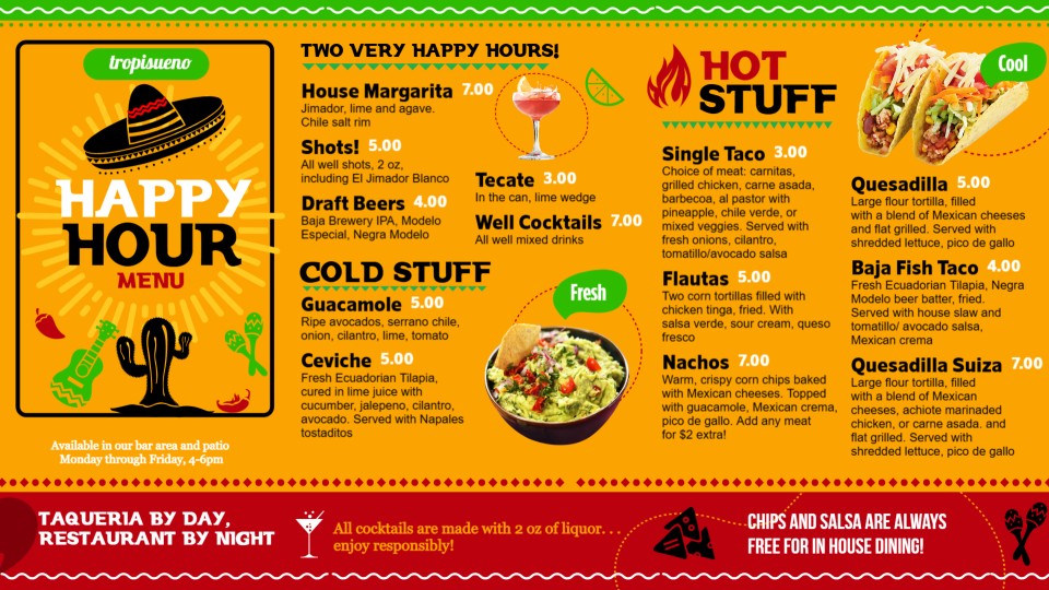 Mexican Happy Hour Menu