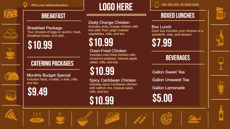 Restaurant menu templates