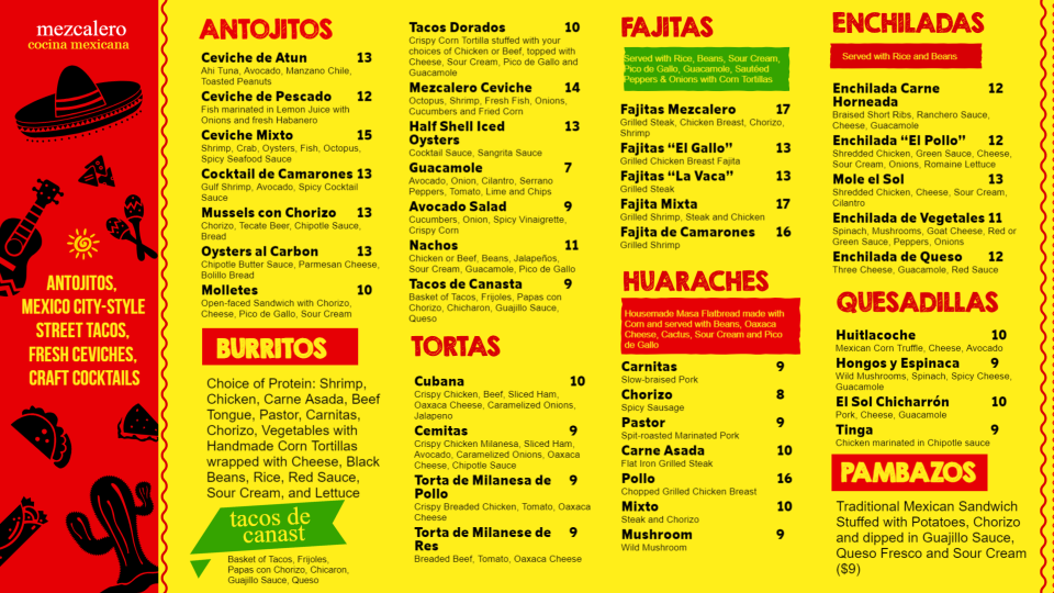 Mexican Lunch Menu