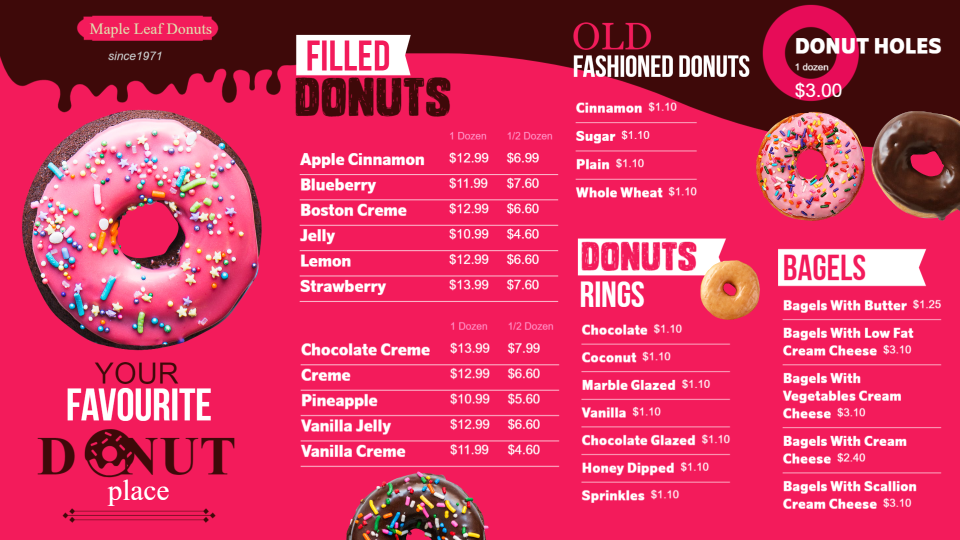 Donuts Menu