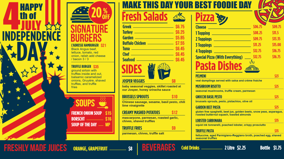 Best Independence Day Menu design
