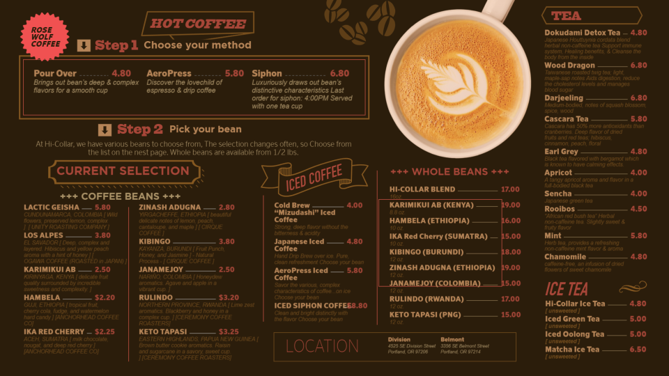 Hot Coffee Menu Hot Coffee Menu