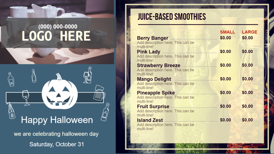 Juice bar menu boards
