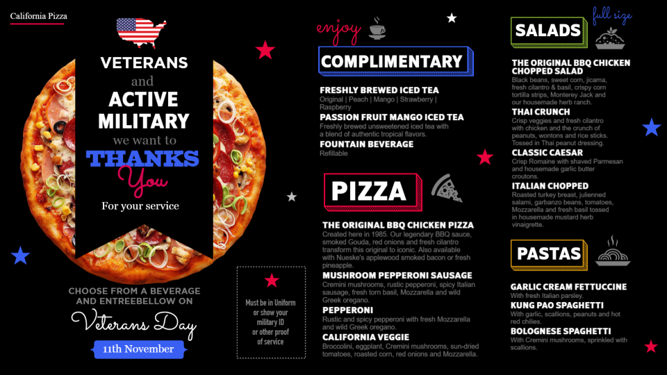 Veterans Day Menu Concept