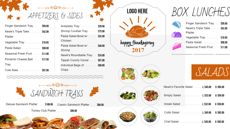 Catering menu boards