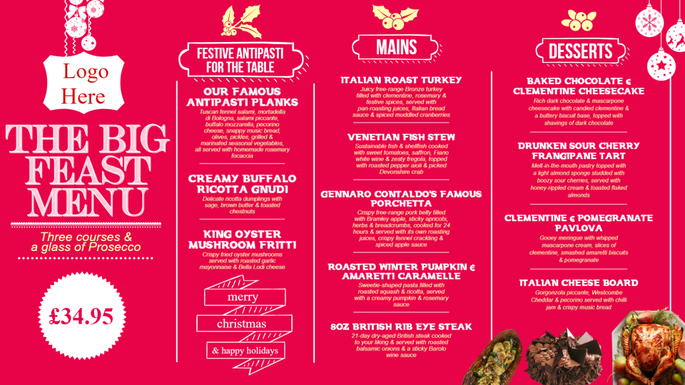 Festive menu templates