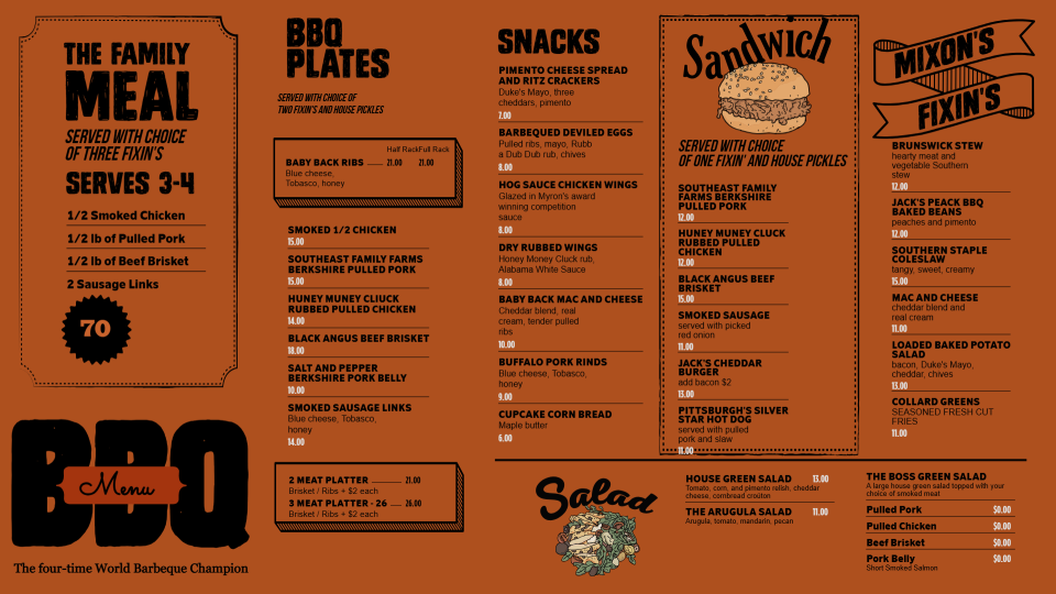 BBQ Menus BBQ Menus