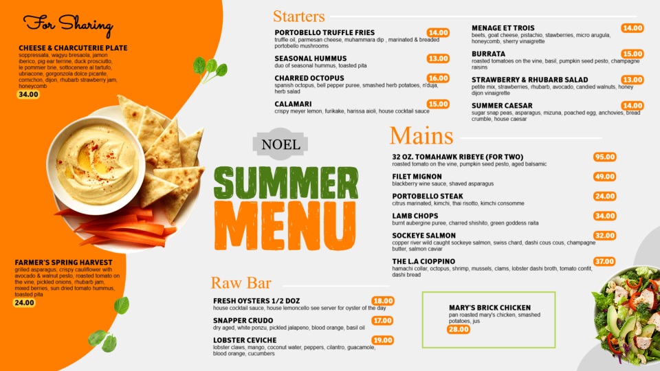 Summer Menu Template Summer Menu Template